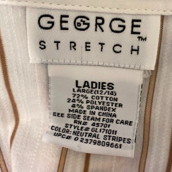 George Stretch Button Down Long Sleeve Pin Striped Womens Top Size L - Picture 5 of 5